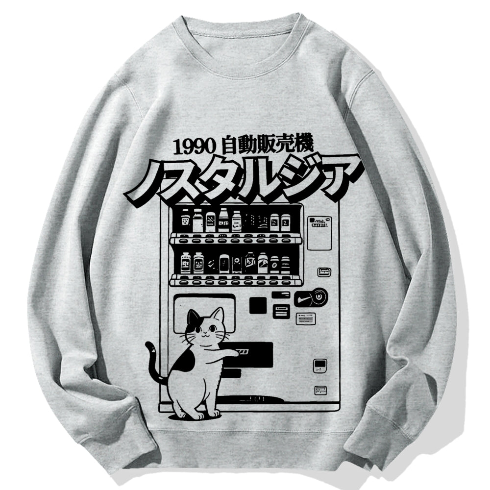 Retro Japan Cat Vending Machine 90s Anime Harajuku Nostalgic Cotton Sweatshirt