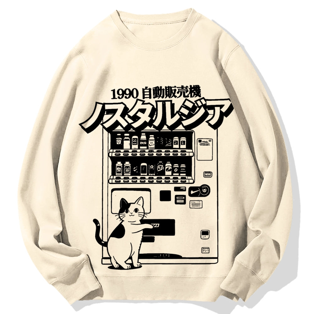 Retro Japan Cat Vending Machine 90s Anime Harajuku Nostalgic Cotton Sweatshirt