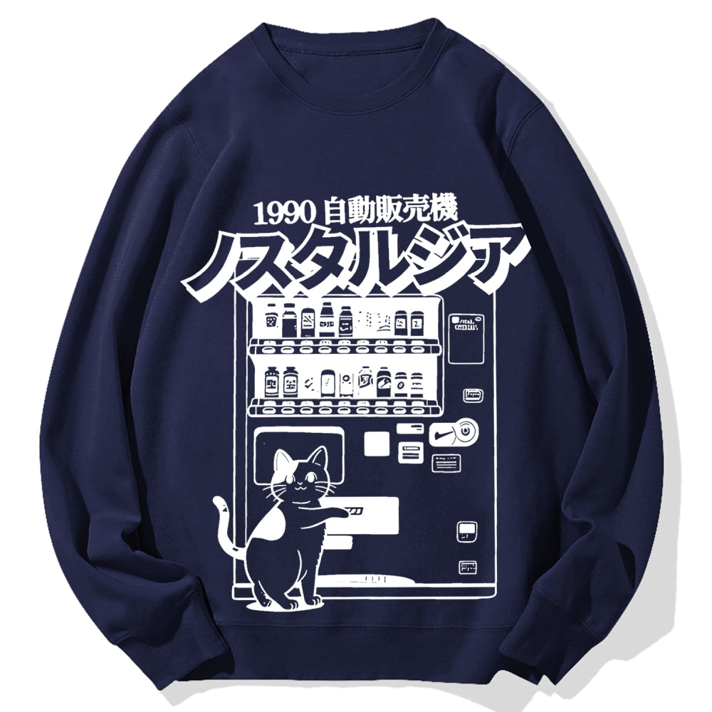 Retro Japan Cat Vending Machine 90s Anime Harajuku Nostalgic Cotton Sweatshirt