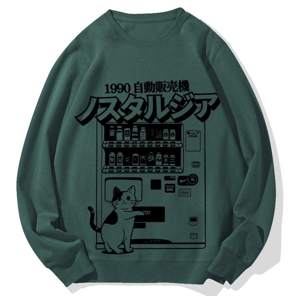Retro Japan Cat Vending Machine 90s Anime Harajuku Nostalgic Cotton Sweatshirt