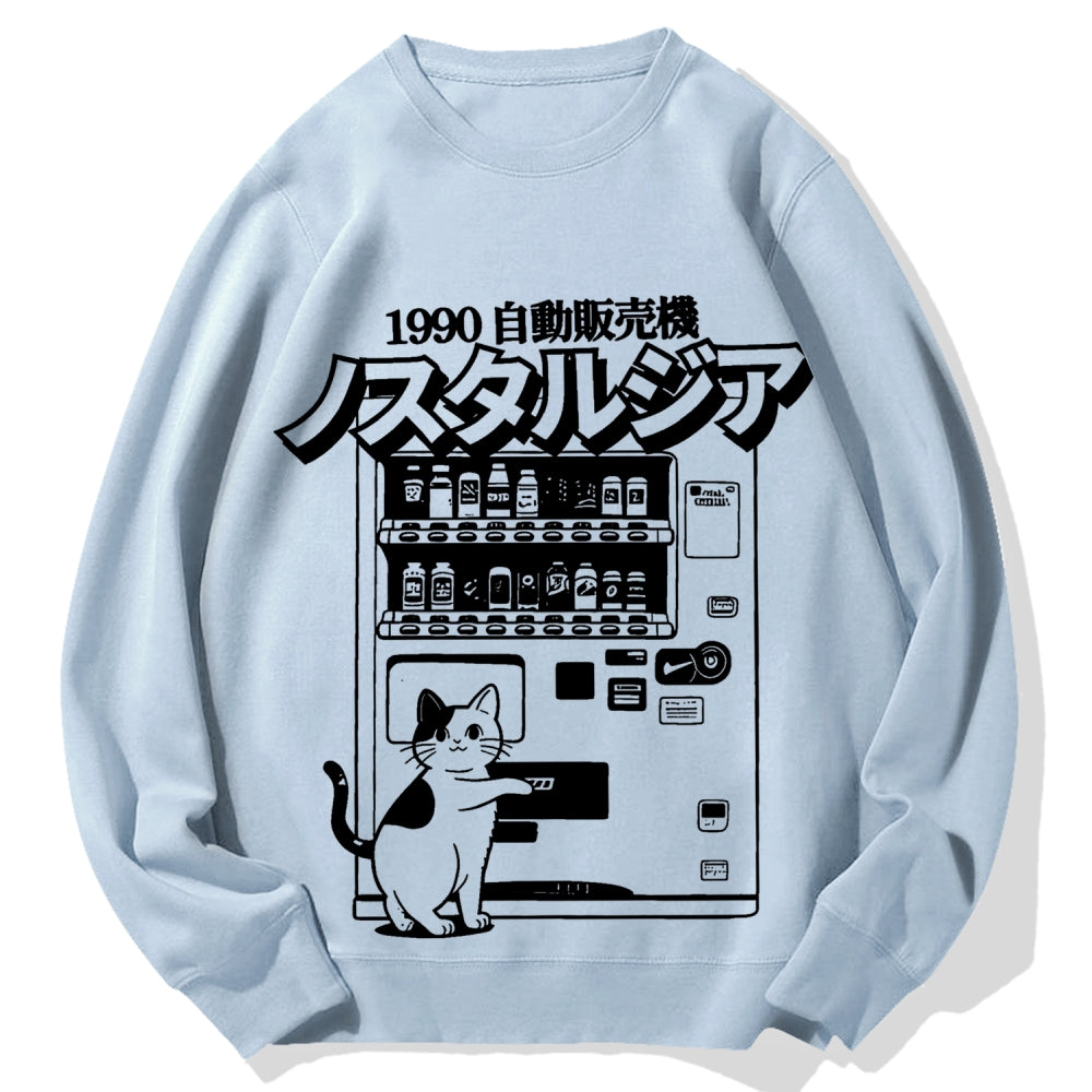 Retro Japan Cat Vending Machine 90s Anime Harajuku Nostalgic Cotton Sweatshirt