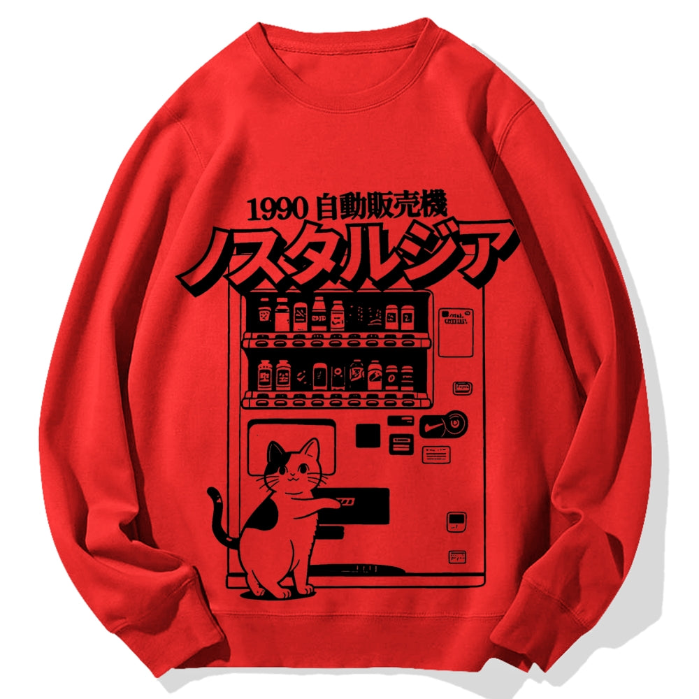 Retro Japan Cat Vending Machine 90s Anime Harajuku Nostalgic Cotton Sweatshirt