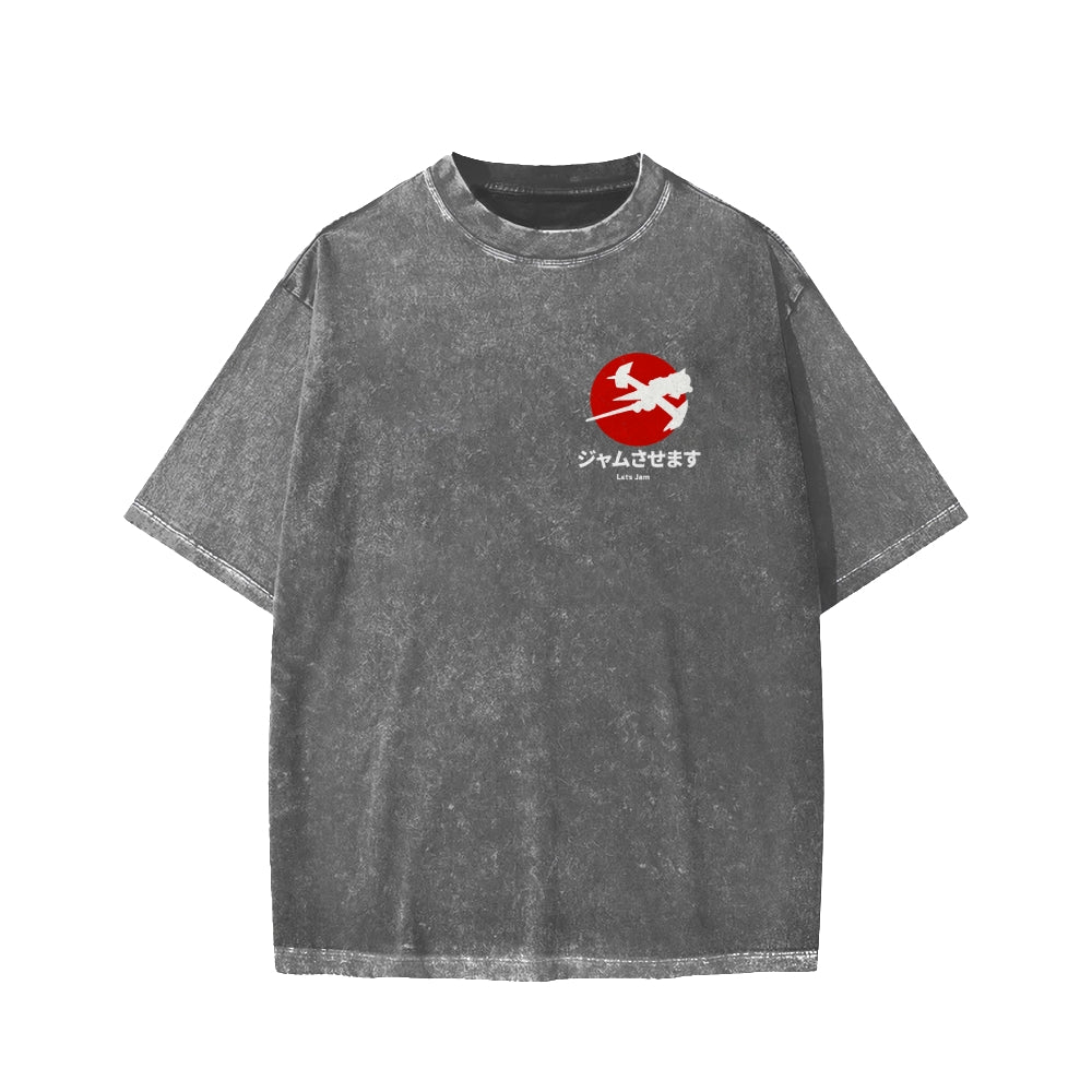 Unisex Cowboy Bebop Farm Vintage Wash Japanese Front And Back Printed Washed Tee