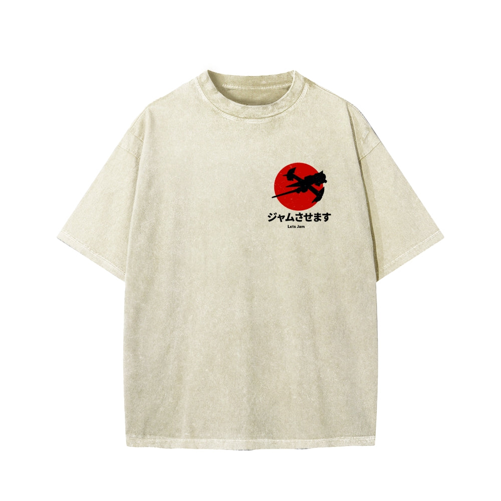 Unisex Cowboy Bebop Farm Vintage Wash Japanese Front And Back Printed Washed Tee