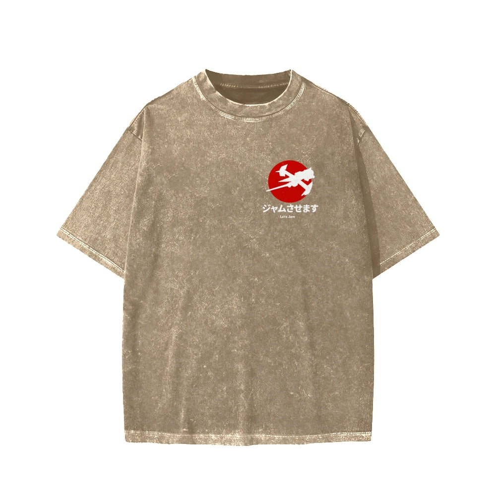 Unisex Cowboy Bebop Farm Vintage Wash Japanese Front And Back Printed Washed Tee