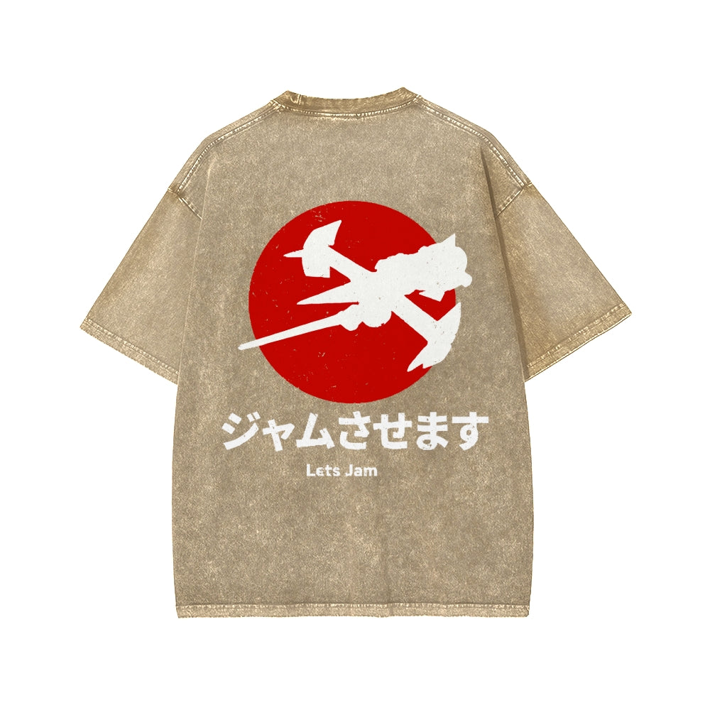 Unisex Cowboy Bebop Farm Vintage Wash Japanese Front And Back Printed Washed Tee
