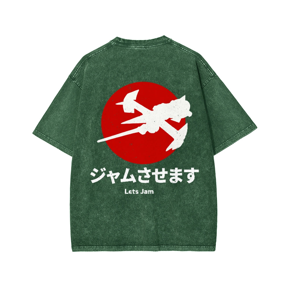 Unisex Cowboy Bebop Farm Vintage Wash Japanese Front And Back Printed Washed Tee