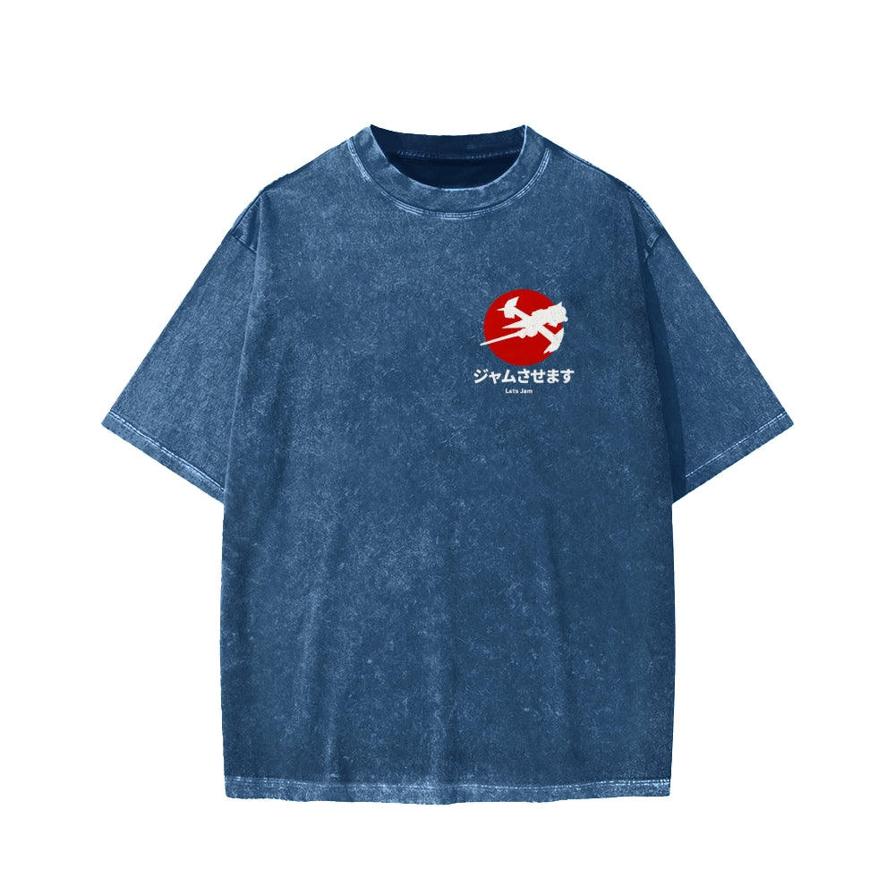 Unisex Cowboy Bebop Farm Vintage Wash Japanese Front And Back Printed Washed Tee