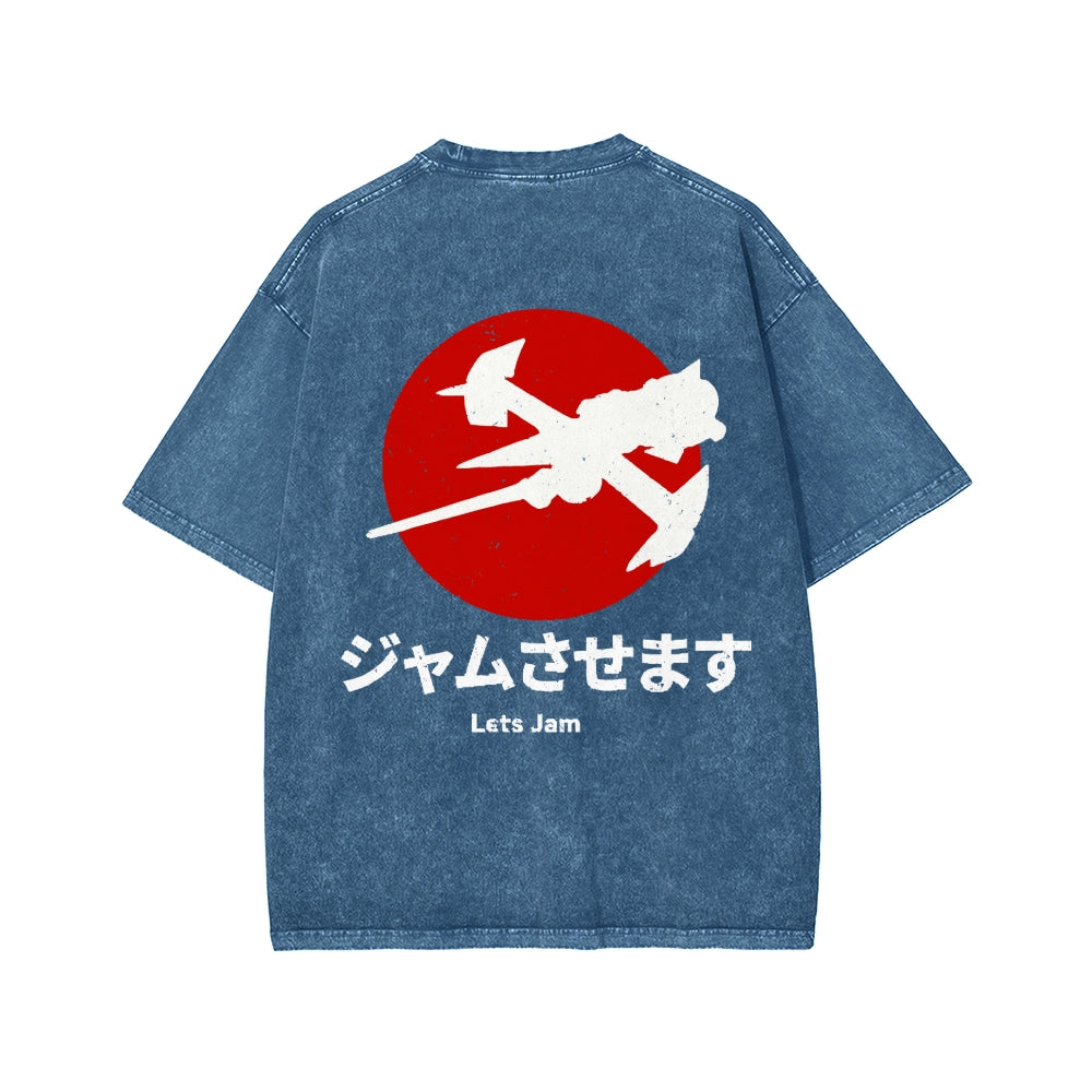 Unisex Cowboy Bebop Farm Vintage Wash Japanese Front And Back Printed Washed Tee