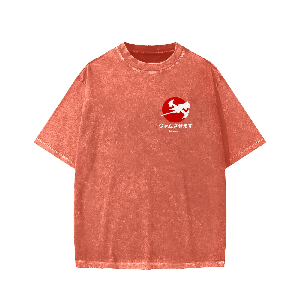 Unisex Cowboy Bebop Farm Vintage Wash Japanese Front And Back Printed Washed Tee