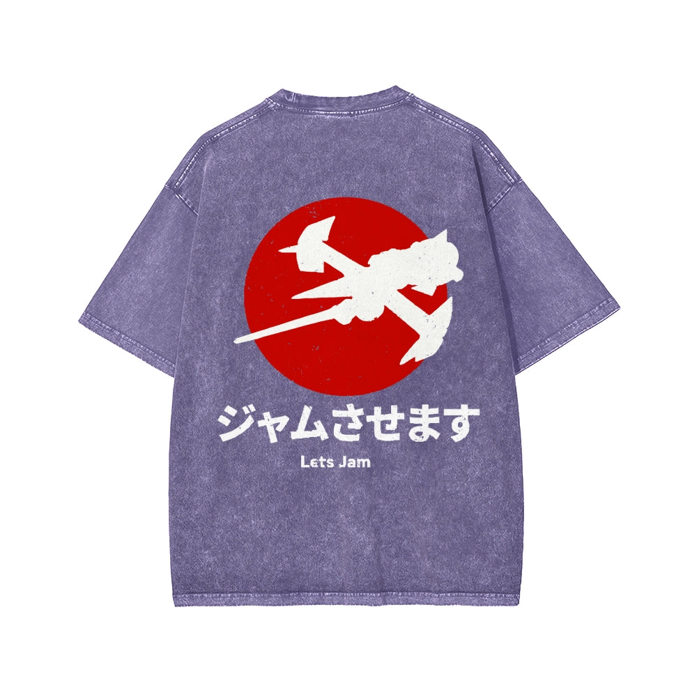 Unisex Cowboy Bebop Farm Vintage Wash Japanese Front And Back Printed Washed Tee