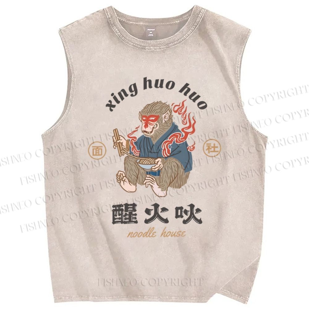 Unisex Noodle House Printed Washed Tank Top