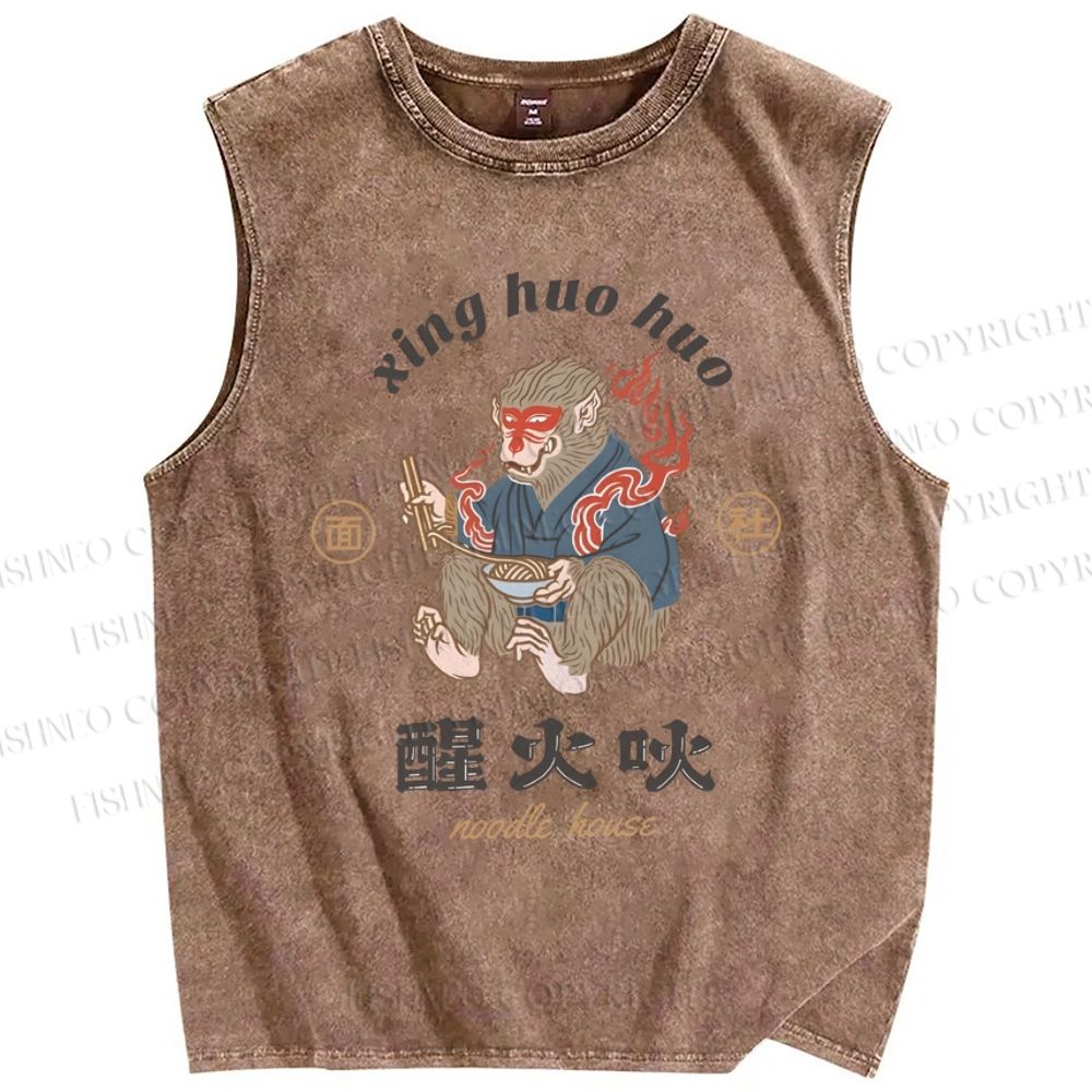 Unisex Noodle House Printed Washed Tank Top
