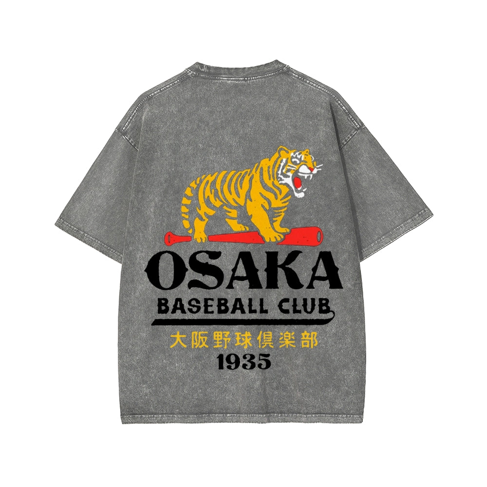 Unisex Osaka Tiger Baseball Club Front And Back Printed Washed Tee