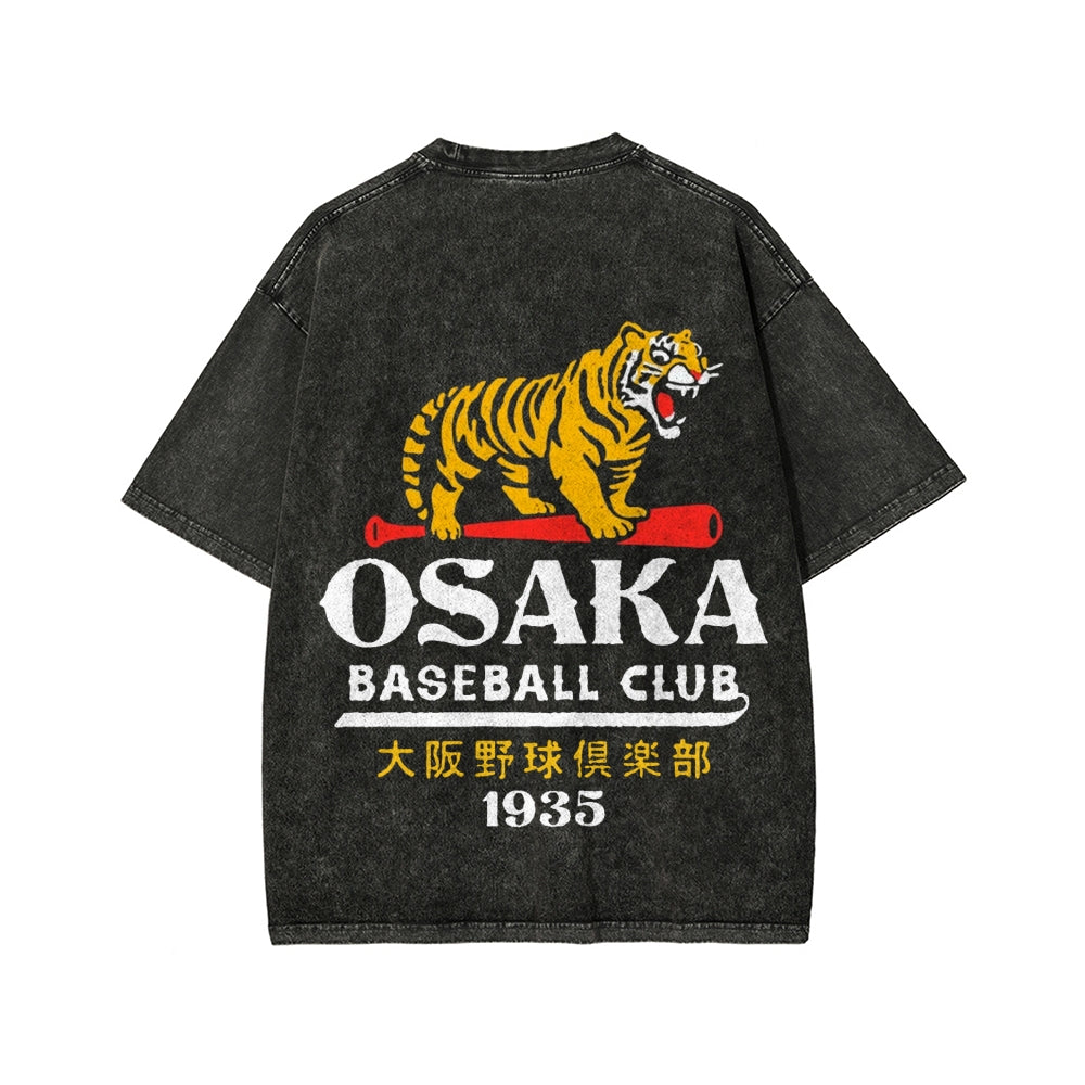 Unisex Osaka Tiger Baseball Club Front And Back Printed Washed Tee