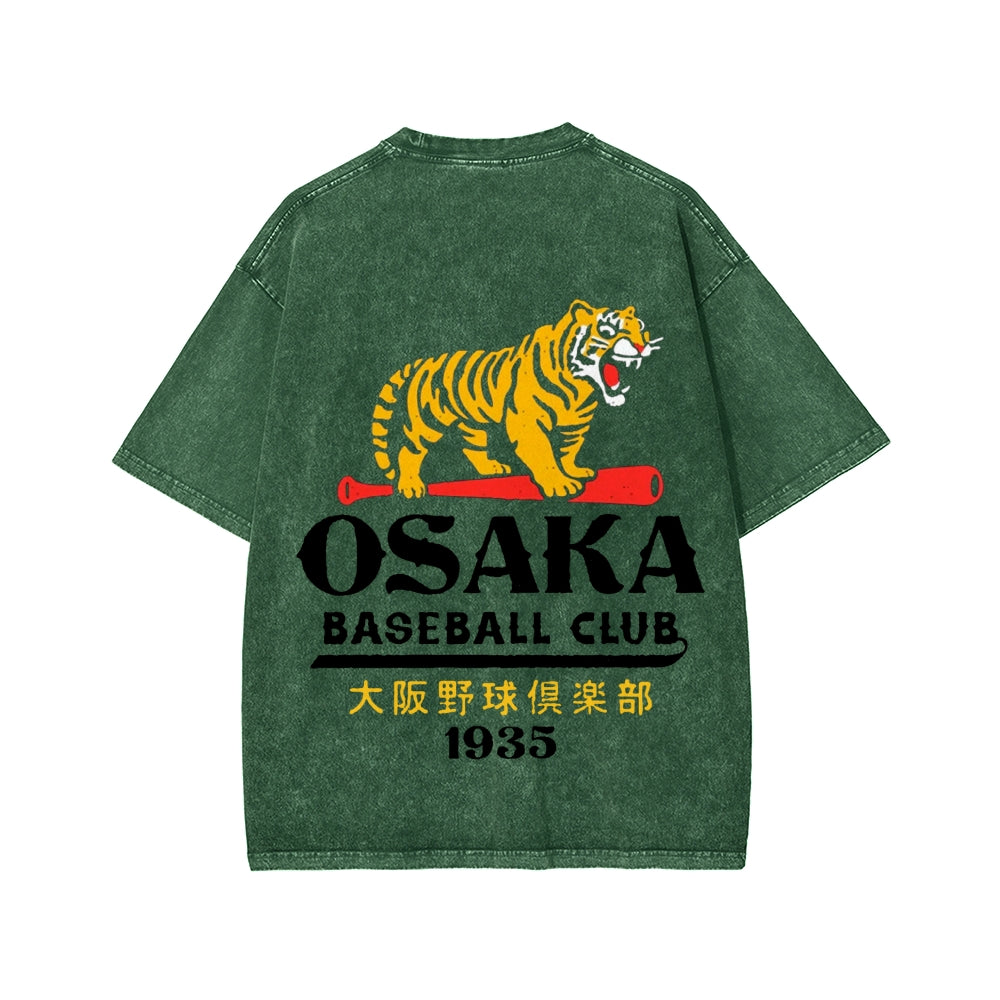Unisex Osaka Tiger Baseball Club Front And Back Printed Washed Tee