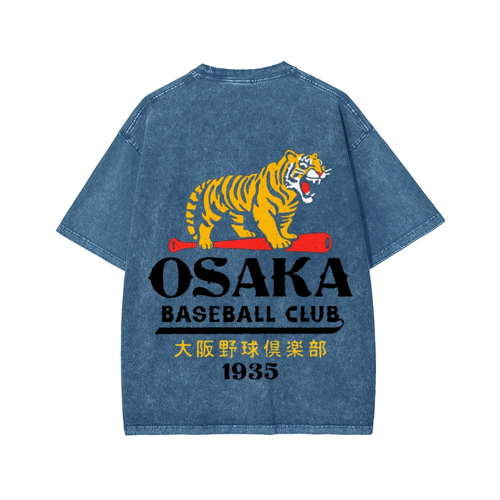 Unisex Osaka Tiger Baseball Club Front And Back Printed Washed Tee
