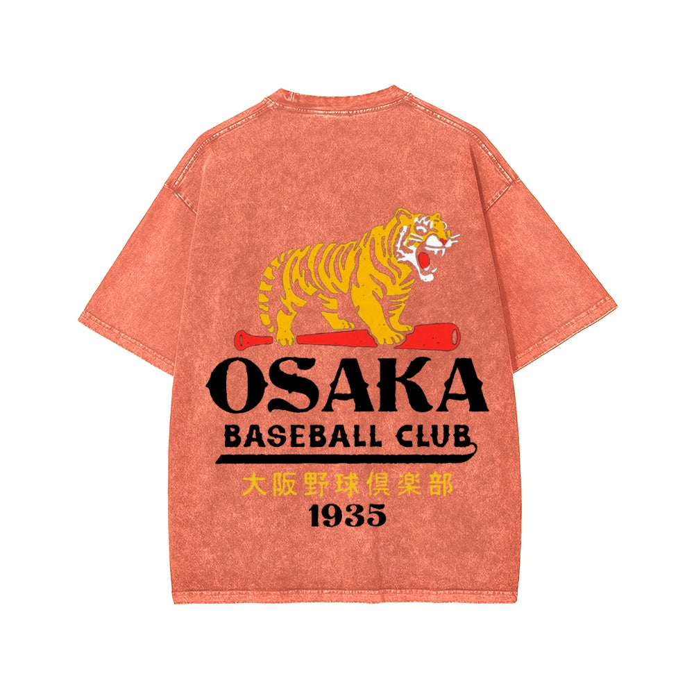 Unisex Osaka Tiger Baseball Club Front And Back Printed Washed Tee