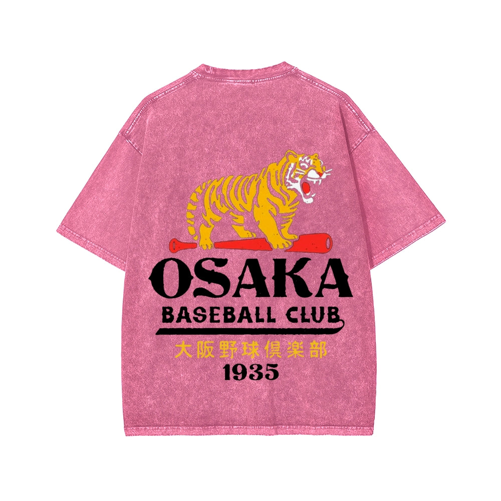 Unisex Osaka Tiger Baseball Club Front And Back Printed Washed Tee