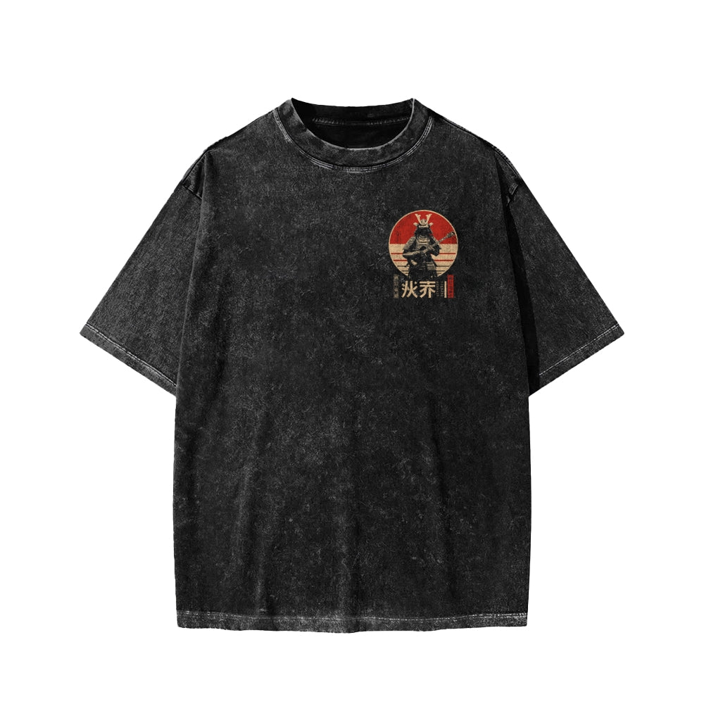 Guitarist Samurai Japanese Style Front And Back Printing Washed T-shirt