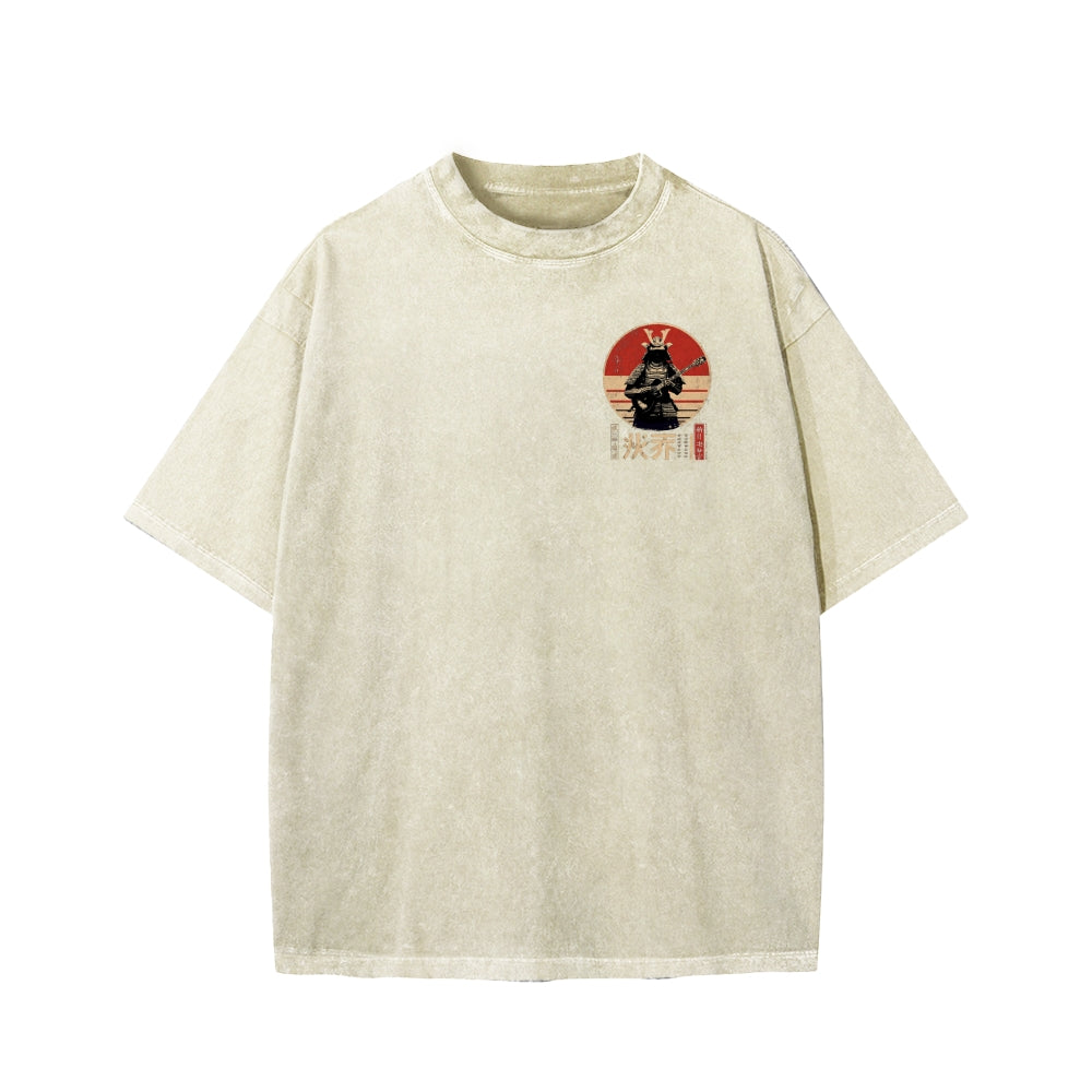 Guitarist Samurai Japanese Style Front And Back Printing Washed T-shirt