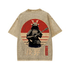 Guitarist Samurai Japanese Style Front And Back Printing Washed T-shirt