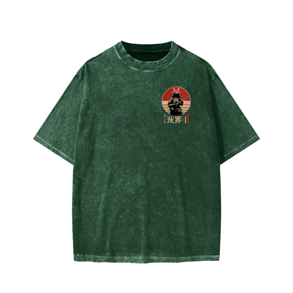 Guitarist Samurai Japanese Style Front And Back Printing Washed T-shirt