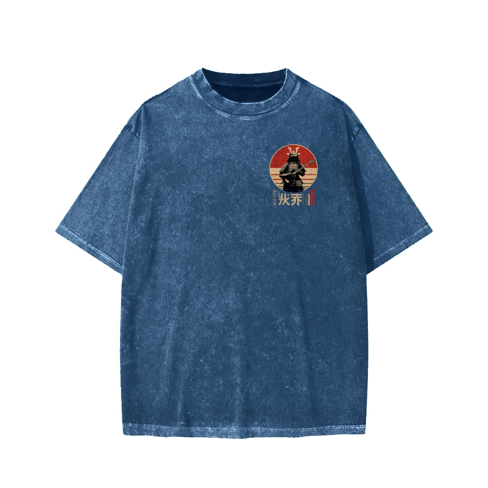 Guitarist Samurai Japanese Style Front And Back Printing Washed T-shirt