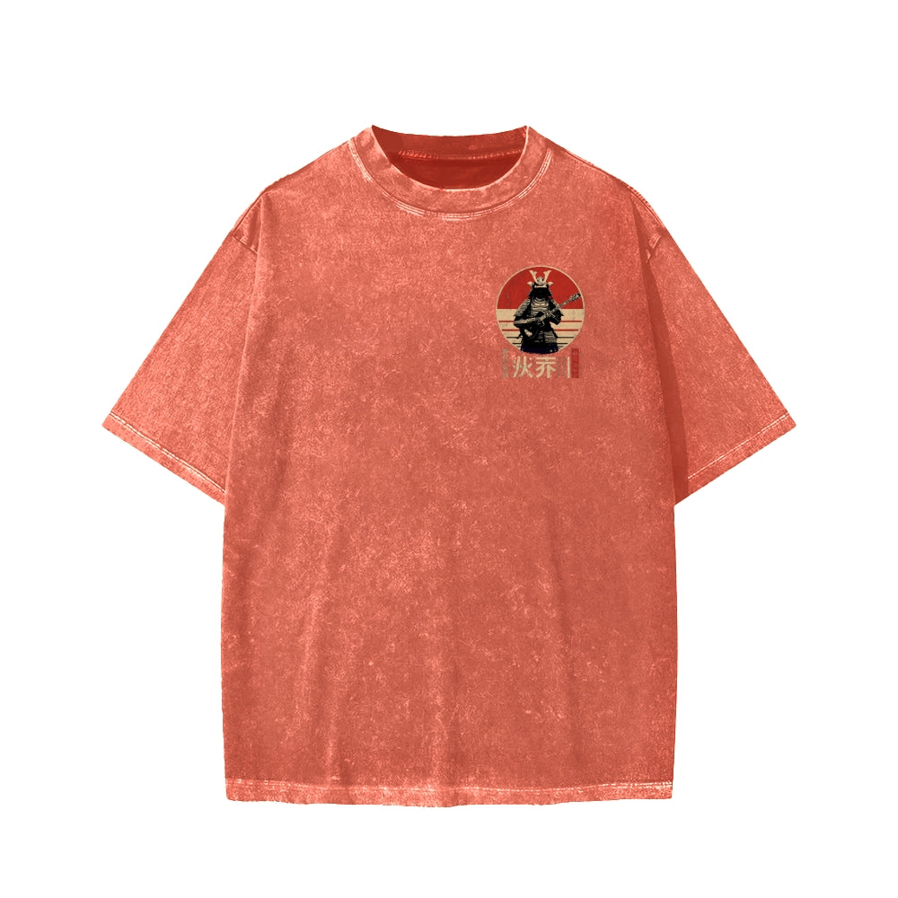 Guitarist Samurai Japanese Style Front And Back Printing Washed T-shirt