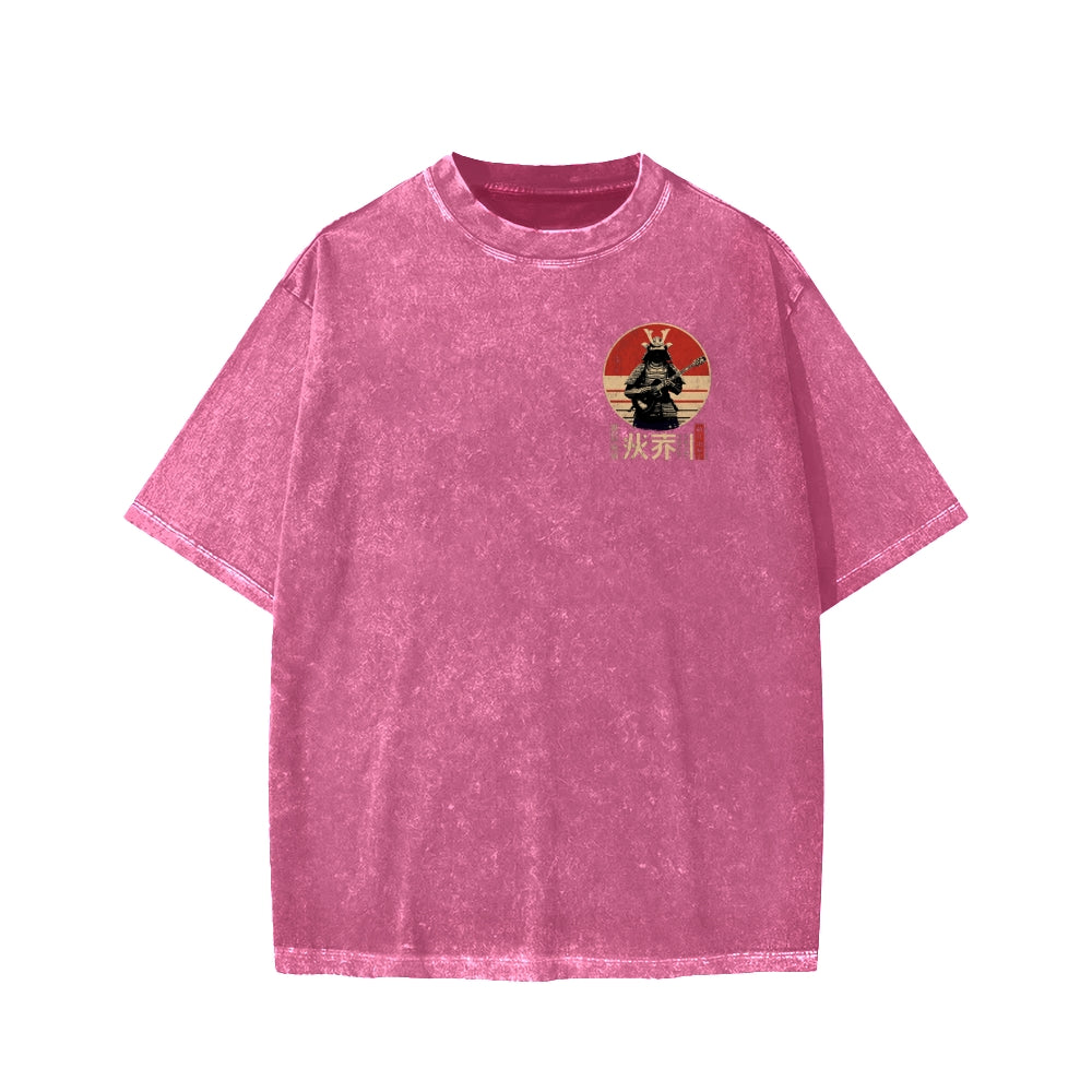 Guitarist Samurai Japanese Style Front And Back Printing Washed T-shirt
