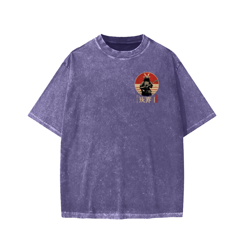 Guitarist Samurai Japanese Style Front And Back Printing Washed T-shirt