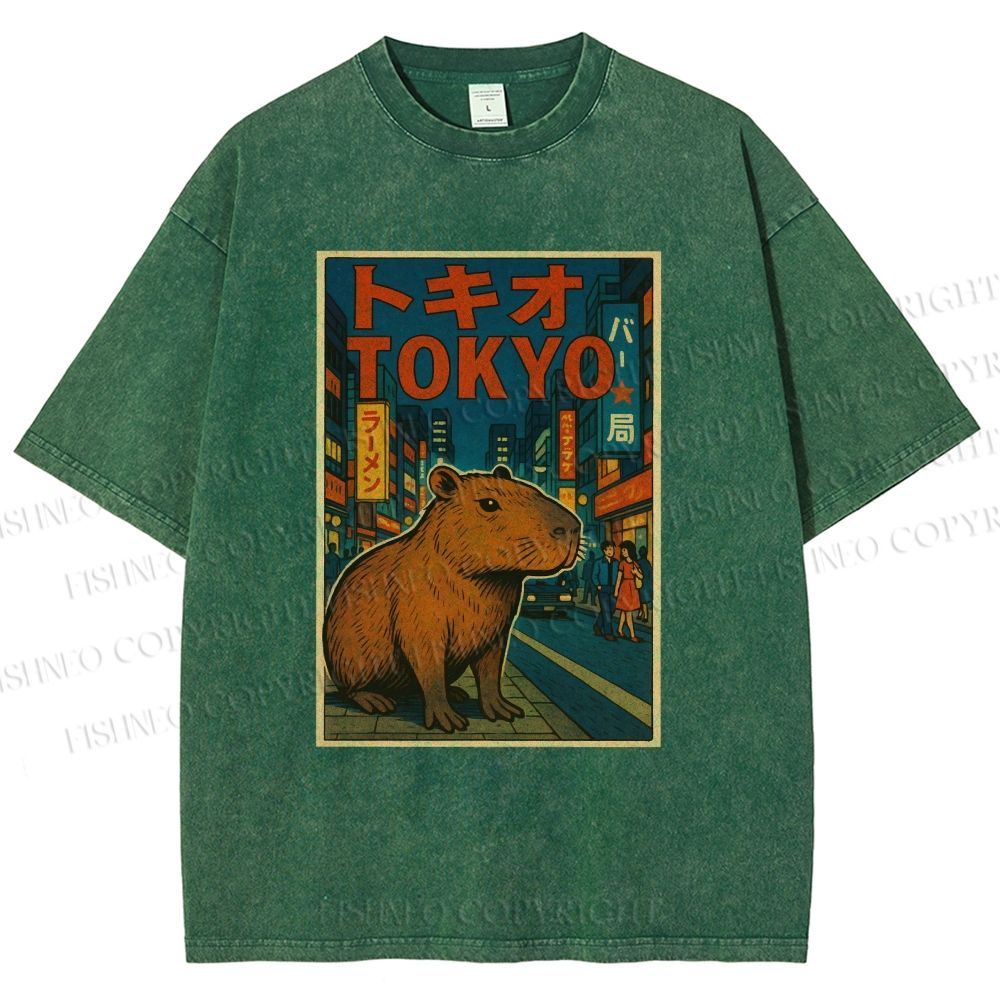 Unisex Tokyo Printed Washed Tee