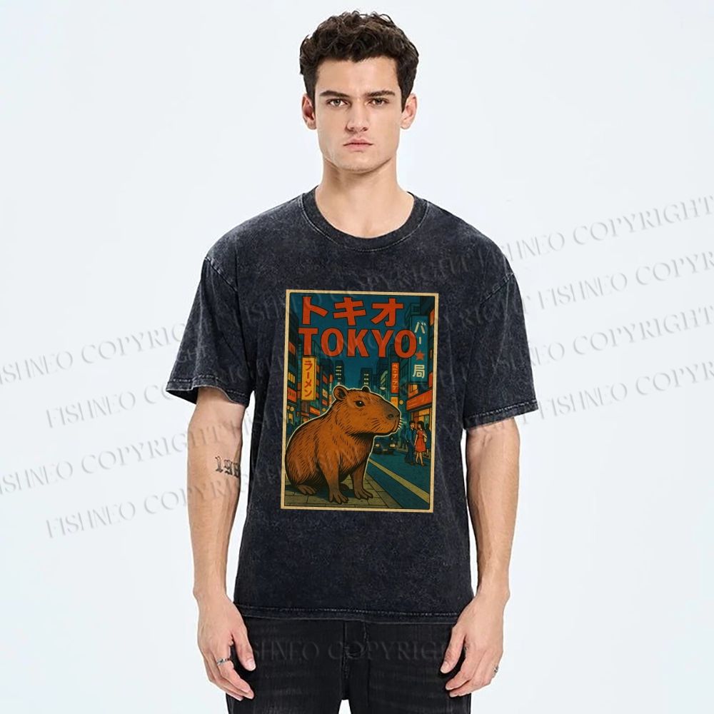 Unisex Tokyo Printed Washed Tee