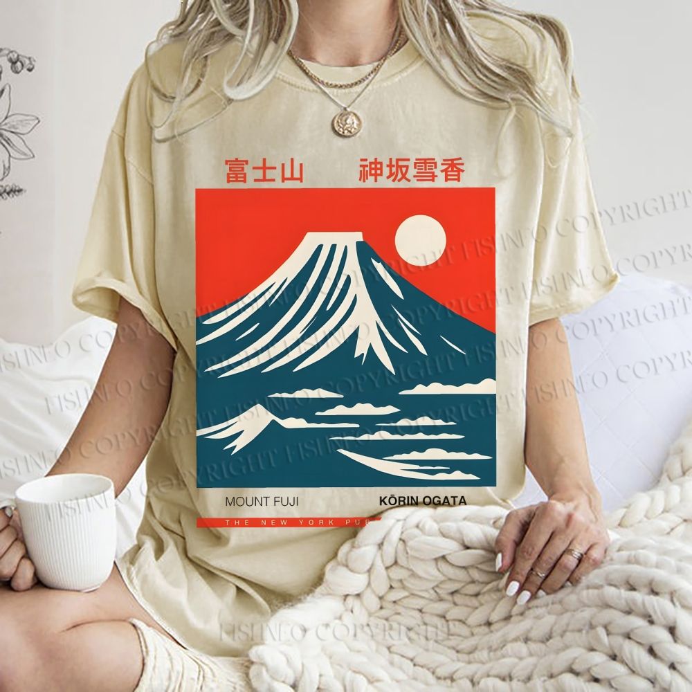 Unisex Mount Fuji Printed Washed Tee