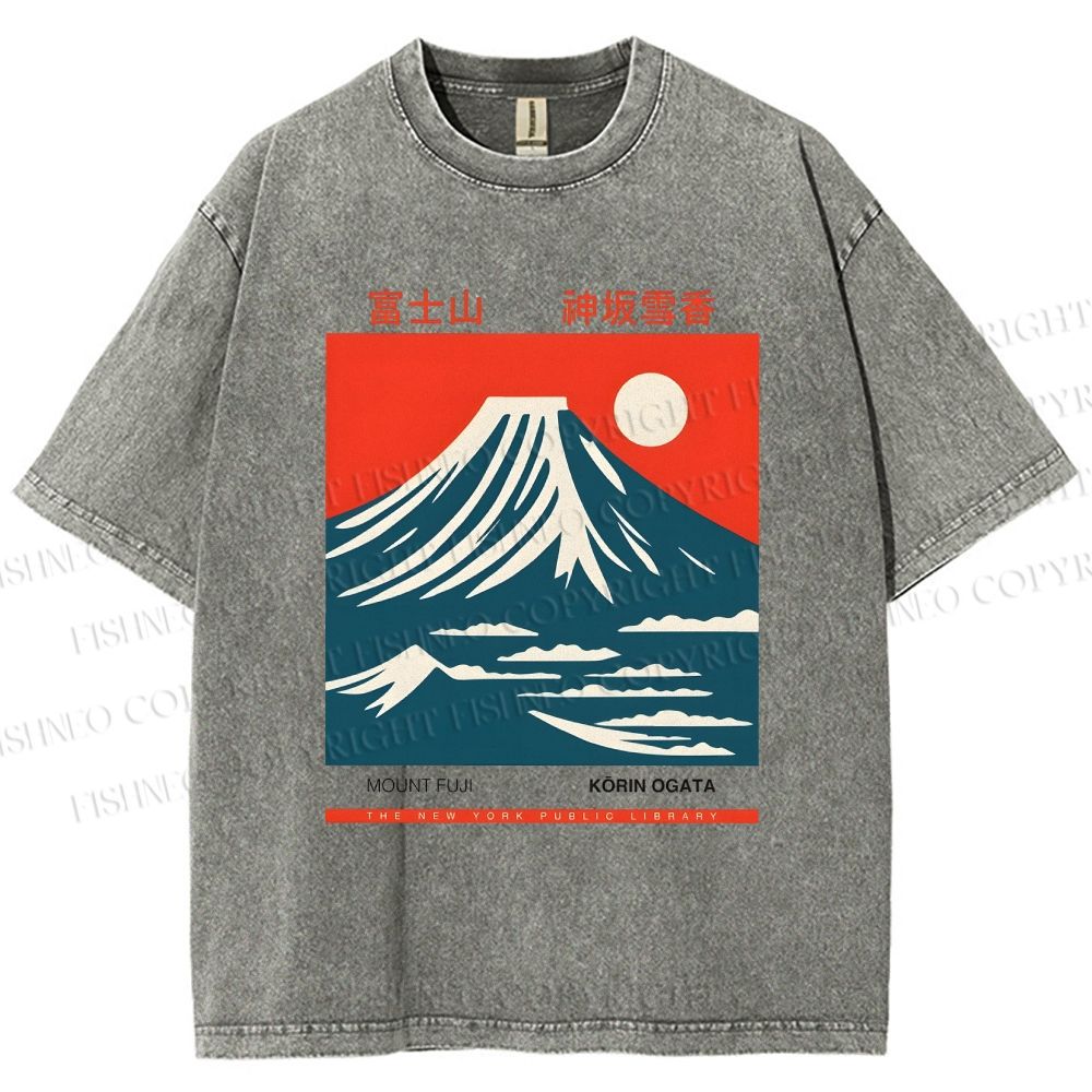 Unisex Mount Fuji Printed Washed Tee