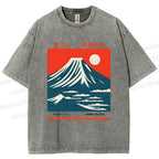 Unisex Mount Fuji Printed Washed Tee