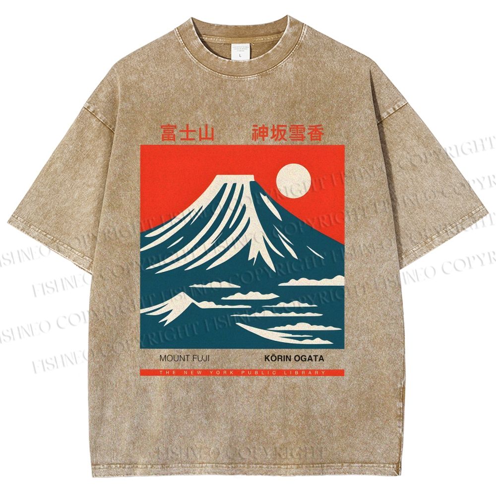 Unisex Mount Fuji Printed Washed Tee