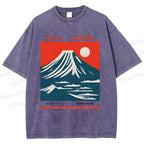 Unisex Mount Fuji Printed Washed Tee