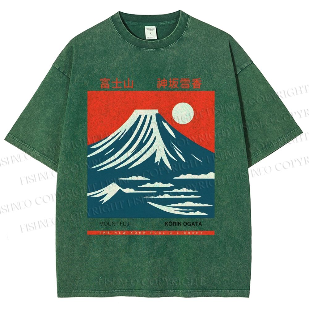 Unisex Mount Fuji Printed Washed Tee