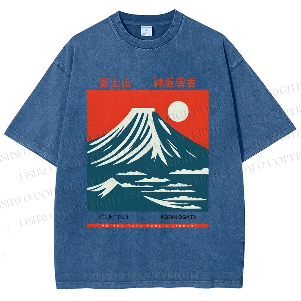 Unisex Mount Fuji Printed Washed Tee