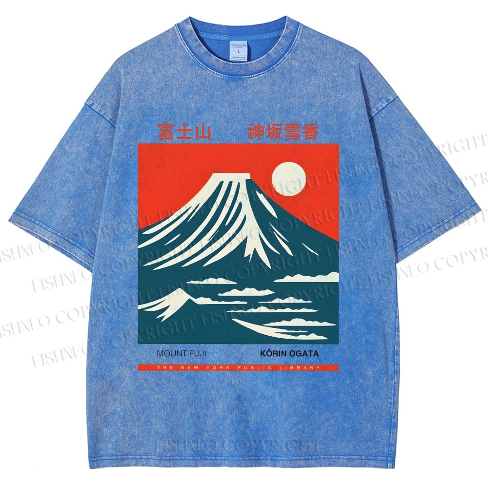Unisex Mount Fuji Printed Washed Tee