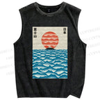 Unisex Mount Fuji Printed Washed Tank Top