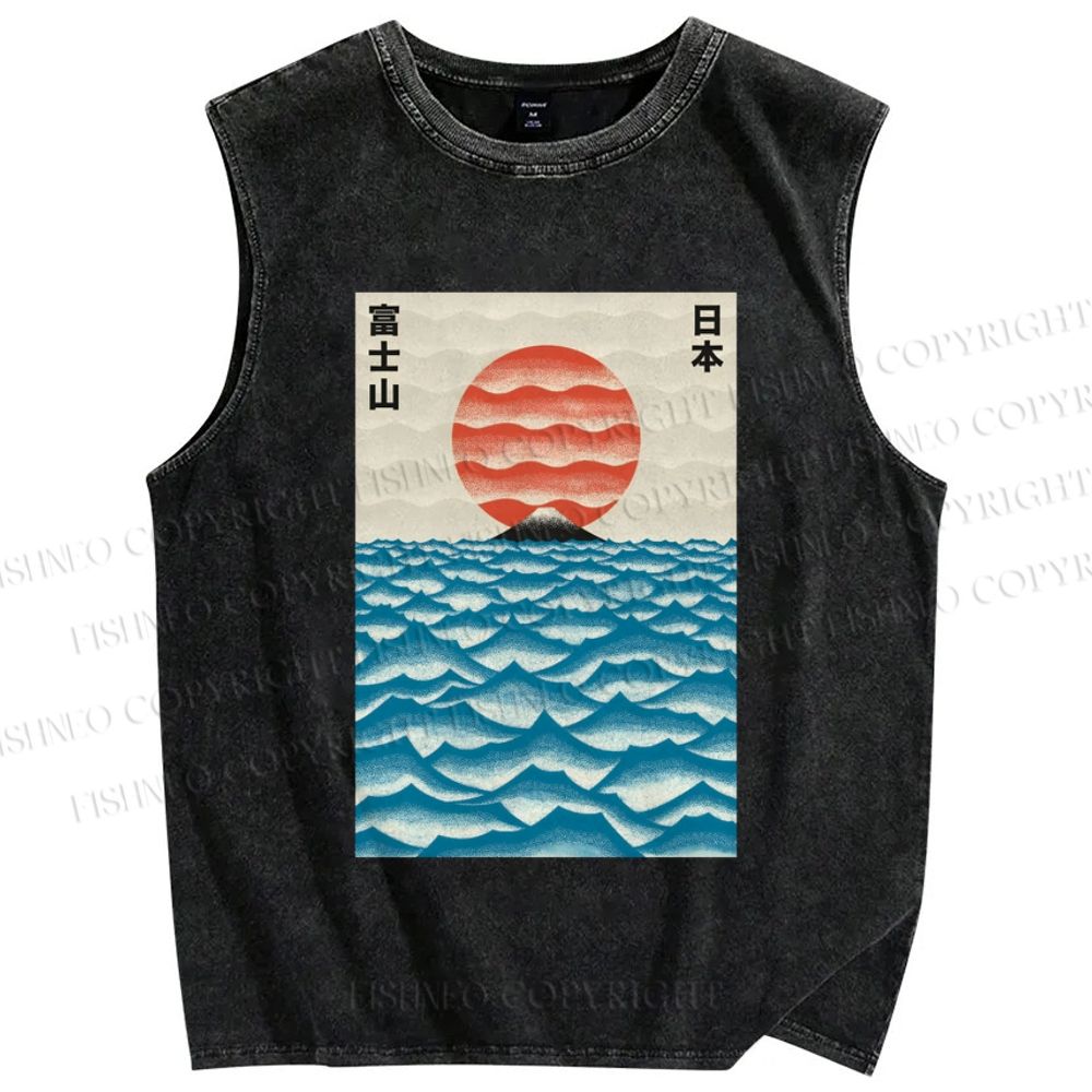 Unisex Mount Fuji Printed Washed Tank Top