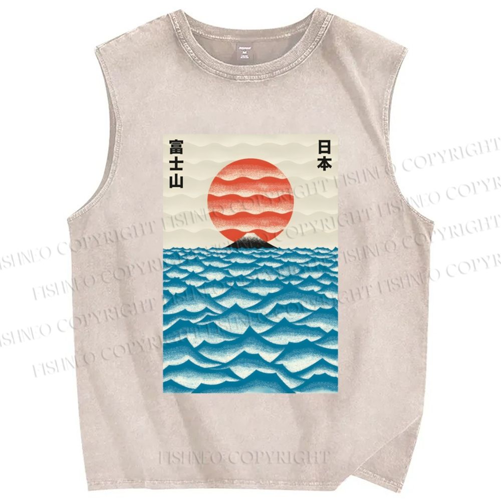 Unisex Mount Fuji Printed Washed Tank Top