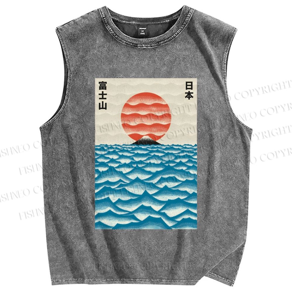 Unisex Mount Fuji Printed Washed Tank Top