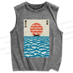 Unisex Mount Fuji Printed Washed Tank Top