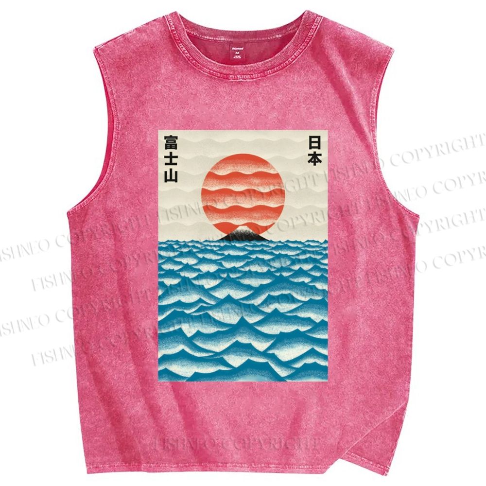 Unisex Mount Fuji Printed Washed Tank Top
