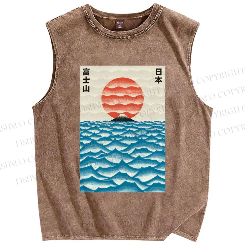 Unisex Mount Fuji Printed Washed Tank Top