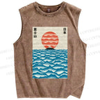 Unisex Mount Fuji Printed Washed Tank Top