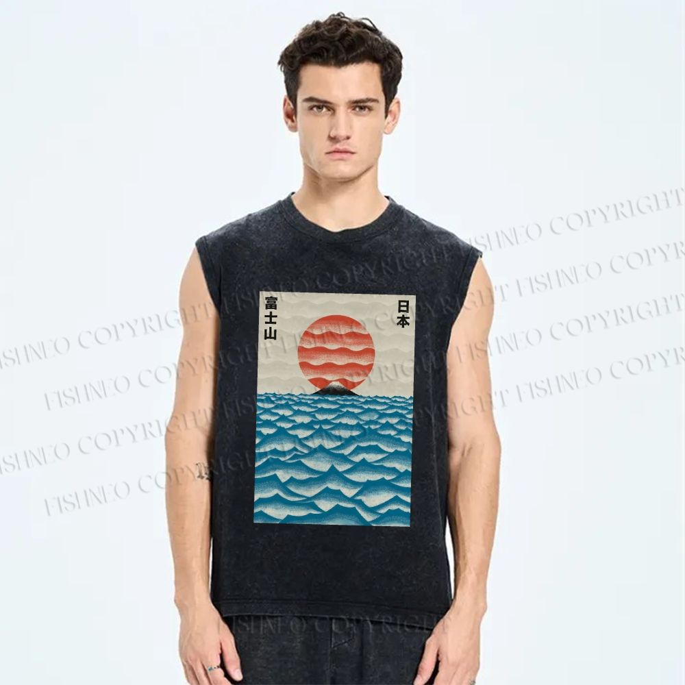 Unisex Mount Fuji Printed Washed Tank Top